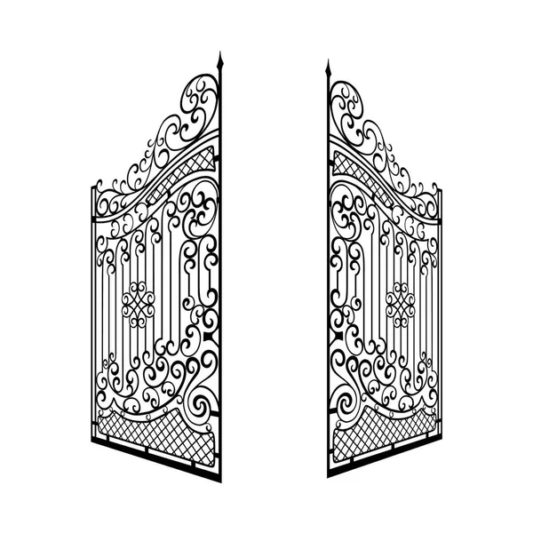 Απομονωμένη διακοσμημένα ανοικτές πύλες χάλυβα εικονογράφηση. Μαύρο και άσπρο — Διανυσματικό Αρχείο