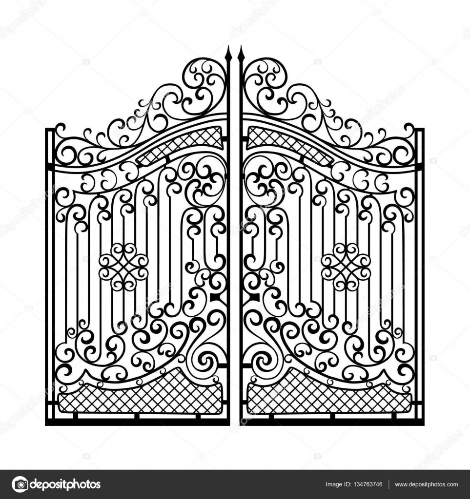 Beautiful iron ornament gates. Black on white Stock Vector Image by