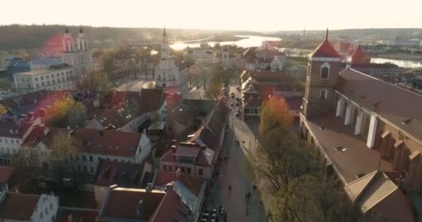 Kaunas Litauen April 2017 Antenne Drohnenangriff Auf Das Rathaus Auf — Stockvideo