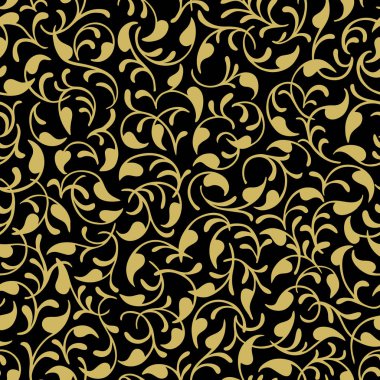 Sorunsuz vektör desen arka plan doku. Siyah ve altın. Yaprakları