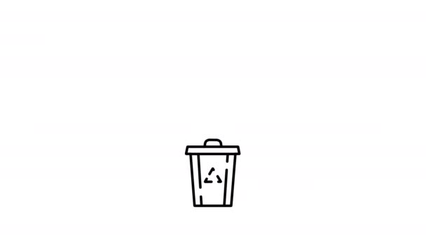 Plastic Bottle Thrown Recycle Bin Stylized Infographic Animation Black White — Stock Video