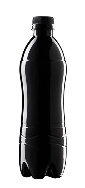 Black plastic bottle close-up on white background — Stock Photo, Image