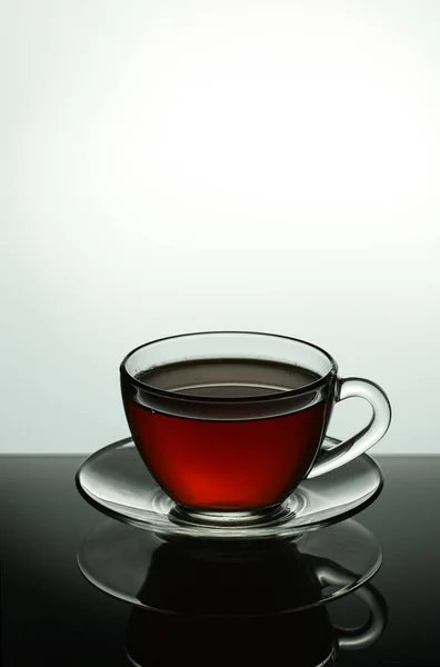Black Tea Glass Cup Place Text — Stock Photo, Image