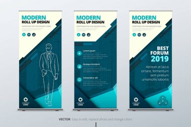 Roll Up banner stand. Sunu kavramı. Çamurcun kurumsal iş şablon arka plan olarak topla. Dikey şablon billboard, afiş standı veya bayrak düzeni tasarlayın. Konferans, forum, dükkanı için poster