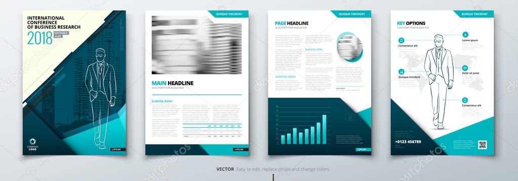 Brochure design. Teal Corporate business template for brochure, report, catalog, magazine, book, booklet. Layout with modern triangle elements and abstract background. Creative vector concept