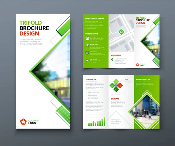 Tri fold broschyr design. Corporate business mall för tri vik flyer med rhombus kvadratiska former. — Stock vektor