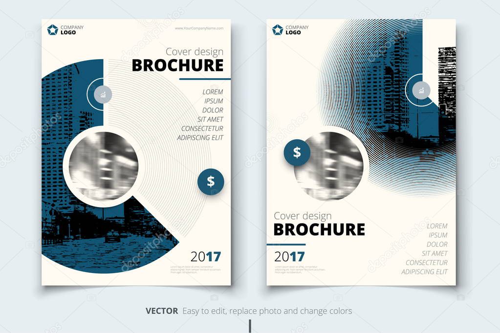 Brochure design. Corporate business report cover, brochure or flyer design. Leaflet presentation. Flyer with abstract circle, round shapes background. Modern poster magazine, layout, template. A4