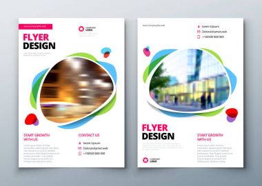 Flyer template layout design. Business flyer, brochure, magazine or flier mockup in bright colors. Vector clipart