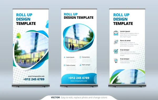 İş Roll Up Banner stand. Sunu kavramı. Soyut modern arka plan rulo. Şablon billboard, dikey olarak topla stand banner veya tasarım düzeni bayrak. Konferans, forum, dükkanı için poster