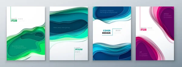 宣传册设计纸剪纸雕刻抽象封面绿色、 青色、 蓝色颜色手册传单杂志目录设计 — 图库矢量图片