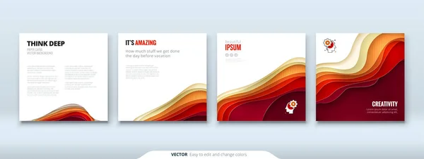 Papír vágott papír faragni a kártya banner ismertető szórólap tervezés a piros, narancs, sárga színekben absztrakt háttér háttér-koncepció — Stock Vector