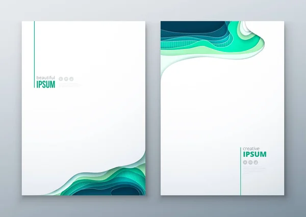 Паперовий вирізаний дизайн брошури паперовий виріз абстрактна обкладинка для дизайну каталогу брошури флаєрів у зелених кольорах — стоковий вектор