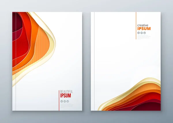 Diseño de folleto de corte de papel. Talla de papel cubierta abstracta para folleto folleto revista o diseño de catálogo. Rojo, naranja, amarillo — Vector de stock