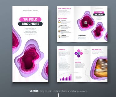 İş üç katlı broşür tasarımı. Pembe moda güzellik template tri için el ilanı katlayın. Düzen ile kağıt modern arka plan kesecek. Yaratıcı kavramı katlanmış el ilanı ya da broşür.