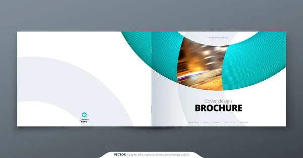 Paesaggio Brochure di design. Teal business corporate modello rettangolo brochure, report, catalogo, rivista. Brochure layout cerchio moderno forma sfondo astratto. Opuscolo creativo concetto vettoriale — Vettoriale Stock