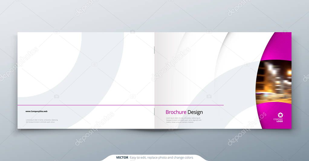 Landscape Brochure design. Pink magenta fashion beauty rectangle template brochure, report, catalog, magazine. Brochure layout modern circle shape abstract background. Creative brochure vector concept