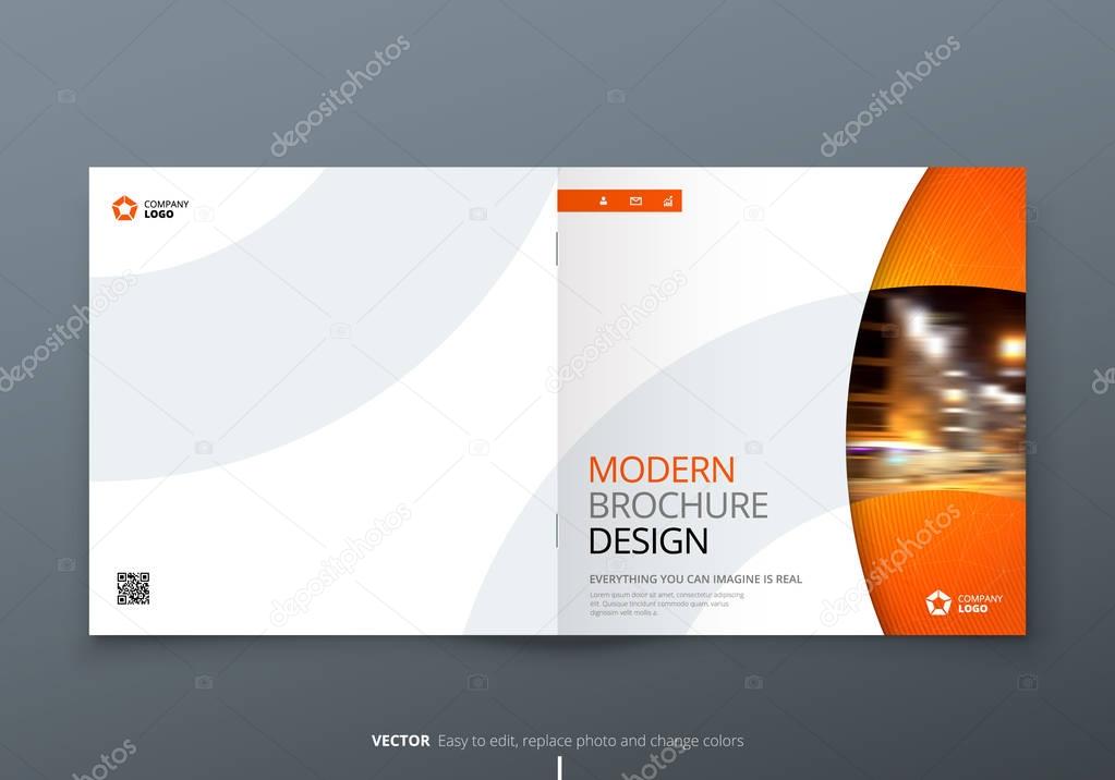 Square Brochure design. Orange corporate business rectangle template brochure, report, catalog, magazine. Brochure layout modern circle shape abstract background. Creative brochure vector concept