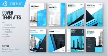 iş kapak tasarım şablonları parlak gök renkli broşür, raporları, katalog, dergi veya kitapçıklar için kümesi. Yaratıcı vektör arka planlar
