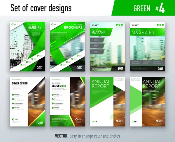 Conjunto Plantillas Diseño Portada Negocios Color Verde Brillante Para Folletos — Vector de stock