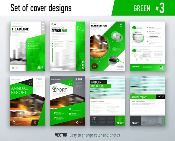 Üzleti Borító Design Sablonok Világos Zöld Színű Brosúrák Jelentések Katalógusok — Stock Vector