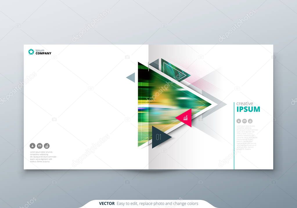 Square corporate business template brochure, report, catalog, magazine, modern brochure layout with triangle shapes 