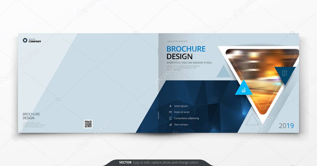 blue rectangle corporate business cover template brochure, report, catalog, magazine