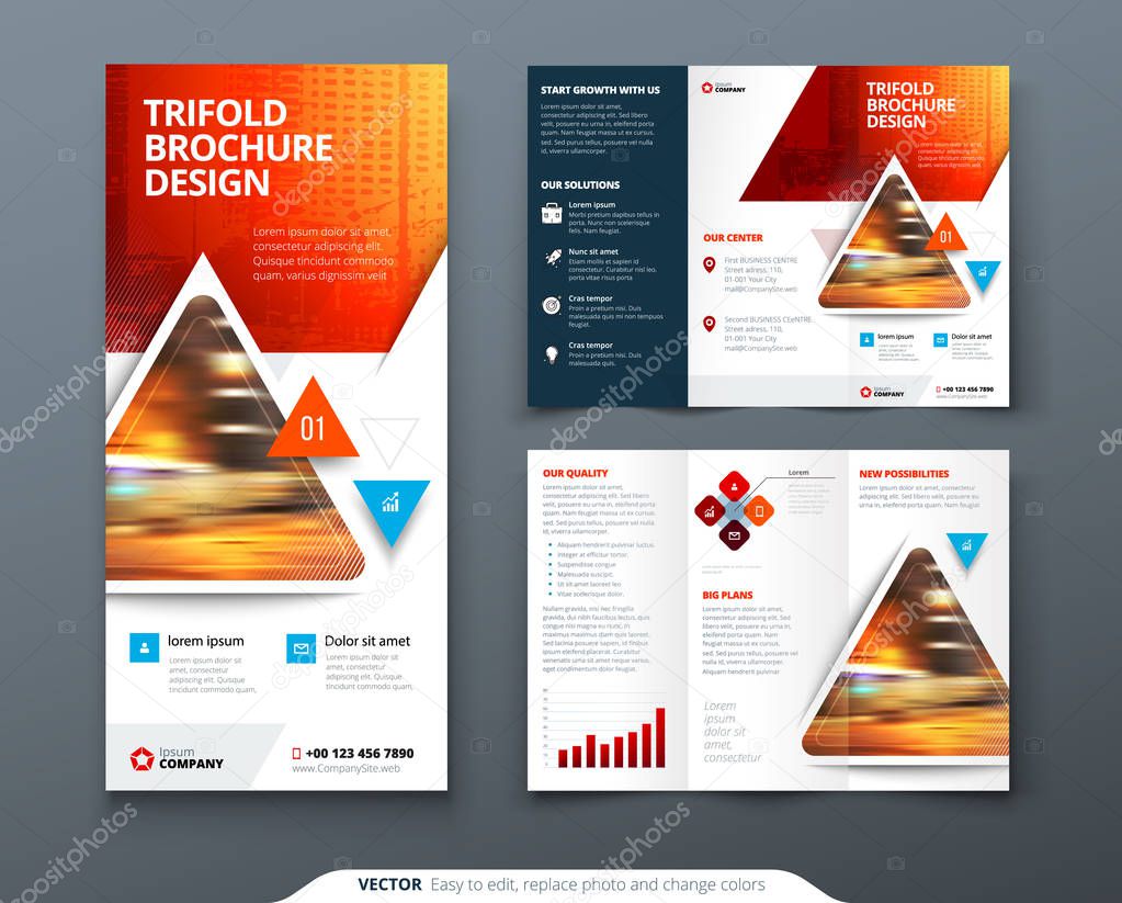 Brochure template layout design. Corporate business annual report, catalog, magazine, flyer mockup. Creative modern bright concept triangle shape