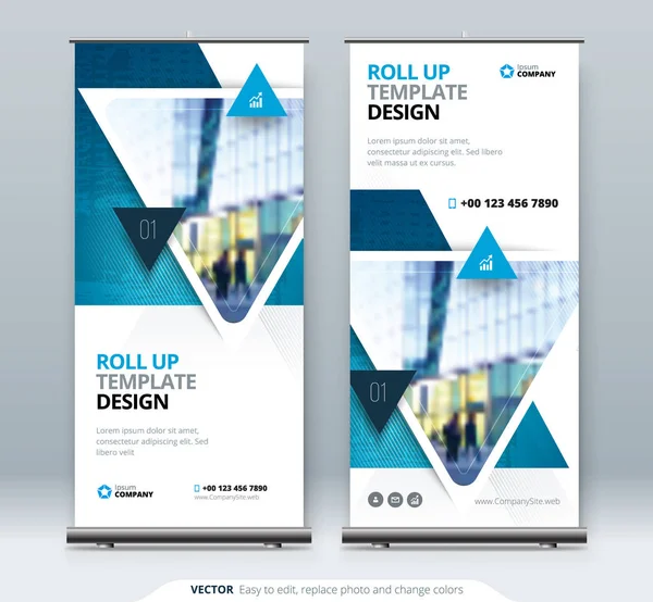İş Roll Up Banner stand. Sunu kavramı. Soyut modern arka plan rulo. Şablon billboard, dikey olarak topla stand banner veya tasarım düzeni bayrak. Konferans, forum, dükkanı için poster.