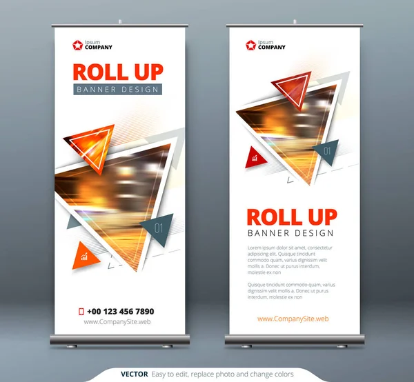 Zakelijke Roll Banner Stand Presentatie Concept Abstract Modern Oprollen Achtergrond — Stockvector