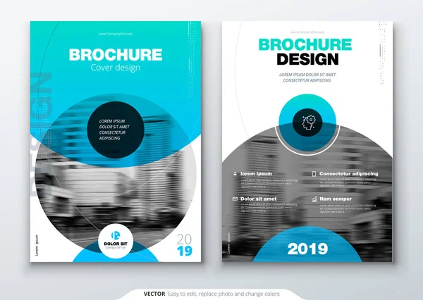 Schema del modello di brochure, relazione annuale sulla progettazione della copertina, rivista, volantino o libretto in A4 con forme a cerchio di colori in stile svizzero o magna. Illustrazione vettoriale . — Vettoriale Stock