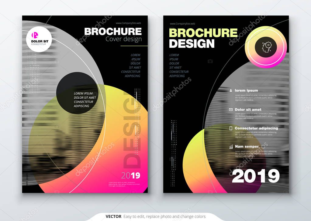 Brochure template layout, cover design annual report, magazine, flyer or booklet in A4 with color circle shapes in swiss or magna style. Vector Illustration.
