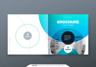 Broşür tasarımı kare. Mavi deniz mavisi kurumsal iş dikdörtgen şablon broşürü, rapor, katalog, dergi. Broşür düzeni modern daire arka plan. Yaratıcı broşür vektör kavramı