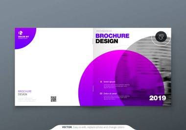Broşür tasarımı kare. Menekşe mor kurumsal iş dikdörtgen şablon broşürü, rapor, katalog, dergi. Broşür düzeni modern daire arka plan. Yaratıcı broşür vektör kavramı