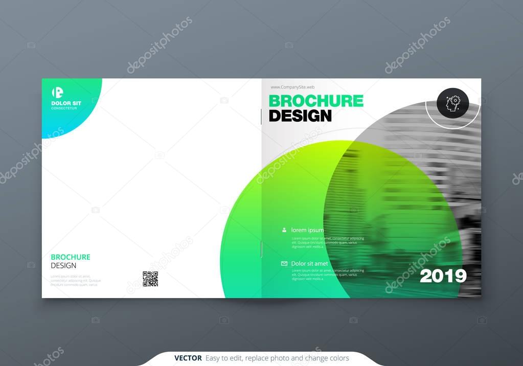 Square Brochure design. Green corporate business rectangle template brochure, report, catalog, magazine. Brochure layout modern circle abstract background. Creative brochure vector concept