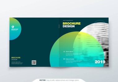 Broşür tasarımı kare. Yeşil deniz mavisi kurumsal iş dikdörtgen şablon broşürü, rapor, katalog, dergi. Broşür düzeni modern daire arka plan. Yaratıcı broşür vektör kavramı
