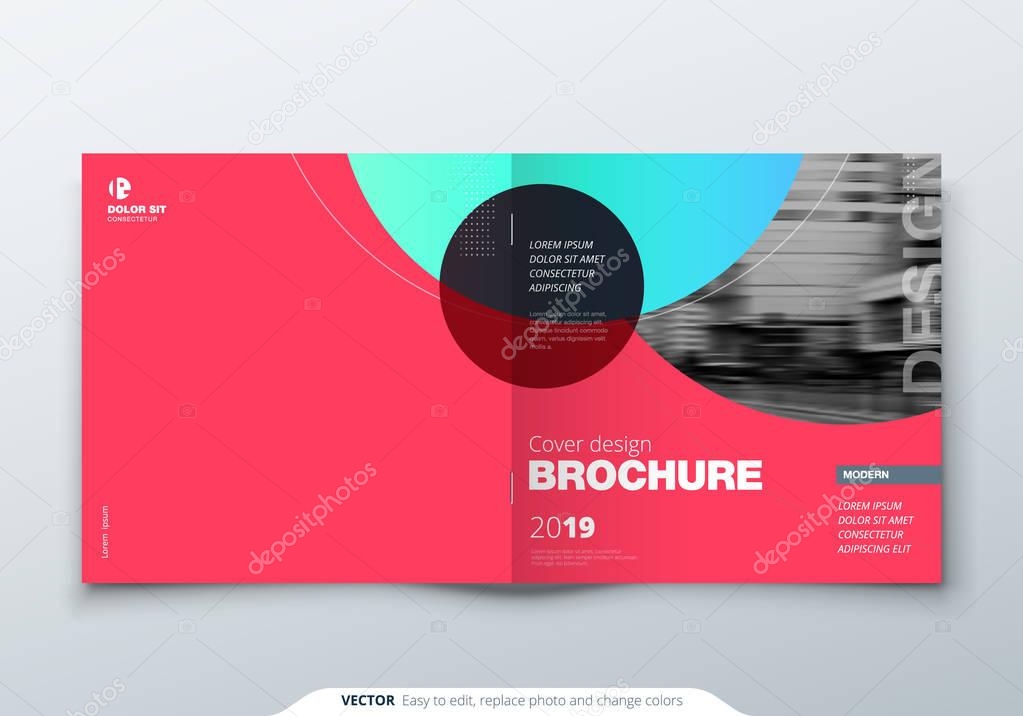 Square Brochure design. Magenta corporate business rectangle template brochure, report, catalog, magazine. Brochure layout modern circle abstract background. Creative brochure vector concept