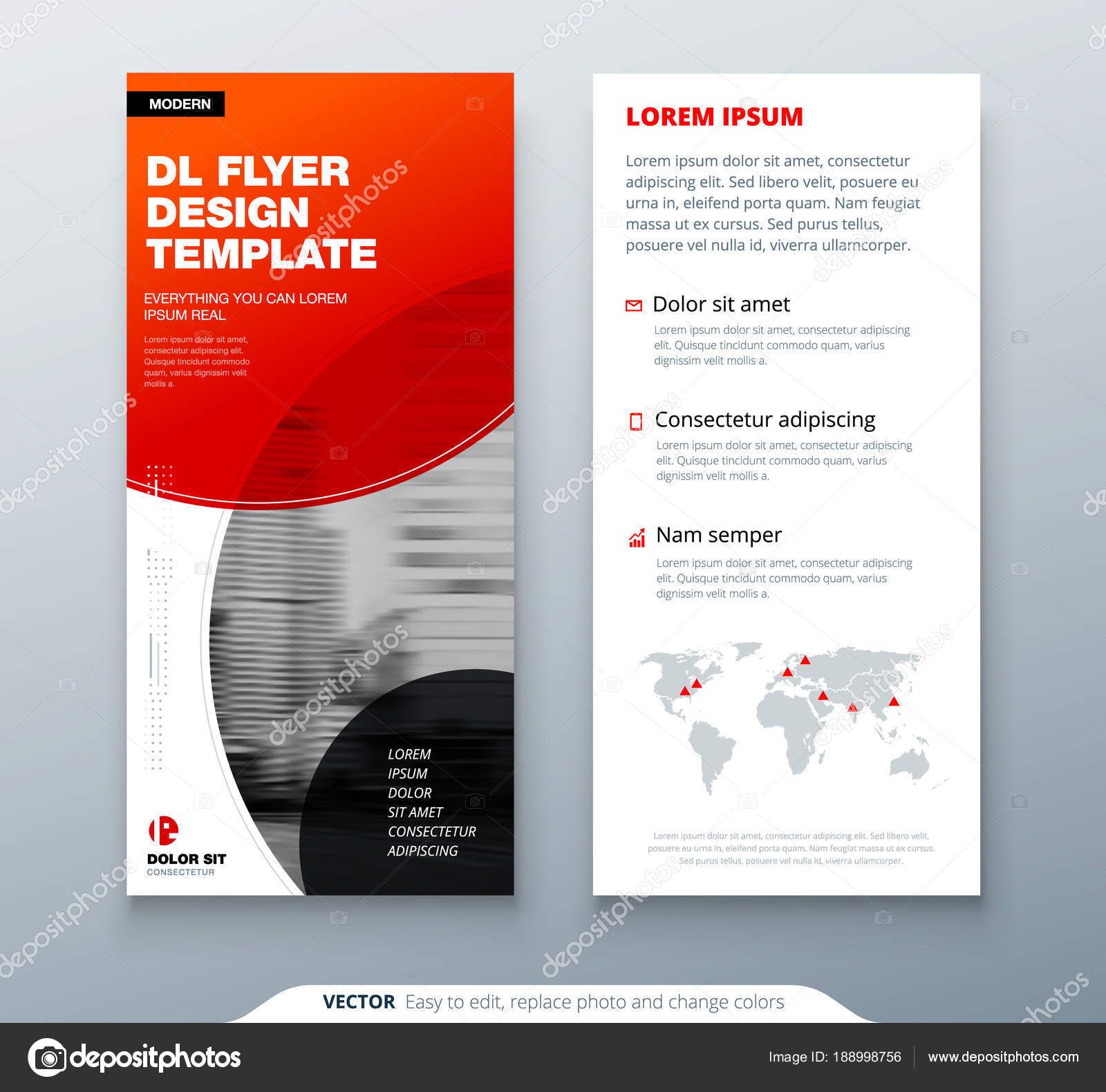 Dl Flyer Design Red Business Template For Dl Flyer Layout With Modern Circle Photo And Abstract Background Creative Flyer Or Brochure Concept Stock Vector Image By C Greatbergens 188998756