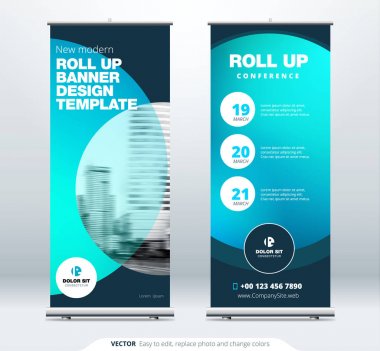 Roll Up banner turkuaz renklerde.