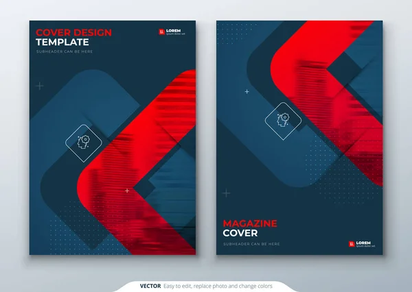Dark Red Magazine Design. Cover Template for Magazine, Brochure, Report or Catalog. Layout with Bright Color Shapes and Abstract Photo on Background. Modern Magazine Concept — 스톡 벡터