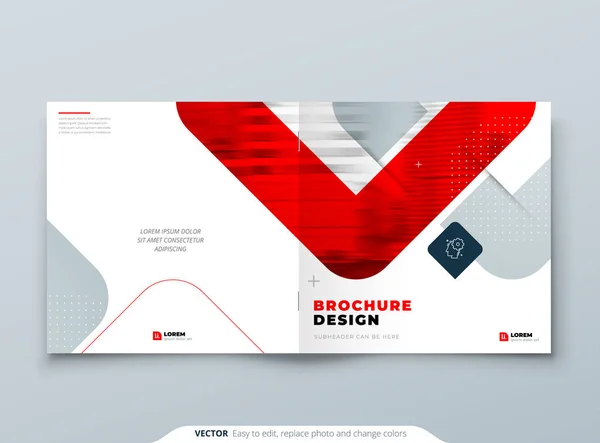 Suare Red Brochure Design. A4 Modèle de couverture pour Brochure, Rapport, Catalogue, Magazine. Brochure Layout with Bright Color Suare Shapes and Abstract Photo on Background. Concept de brochure moderne — Image vectorielle