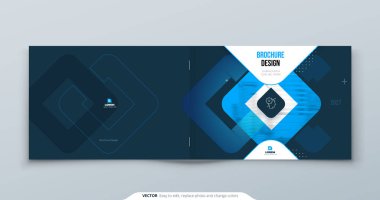 Yatay Mavi Broşür Tasarımı. Broşür, Rapor, Katalog ve Dergi için A4 kapak şablonu. Parlak Renk Şekilleri ve Soyut Arkaplan ile Yatay Broşür Düzeni. Modern Broşür Konsepti