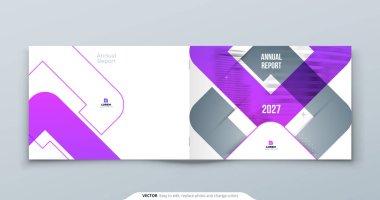 Mor Peyzaj Broşür Tasarımı. Broşür, Rapor, Katalog ve Dergi için A4 kapak şablonu. Arkaplanda Renk Şekilleri ve Soyut Fotoğraf broşürü. Peyzaj Modern Broşür