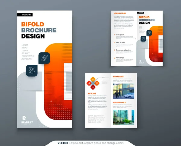 Bi-fold brochure ontwerp met vierkante vormen, bedrijfssjabloon voor Bi-fold flyer. Creatief concept gevouwen flyer of brochure. — Stockvector