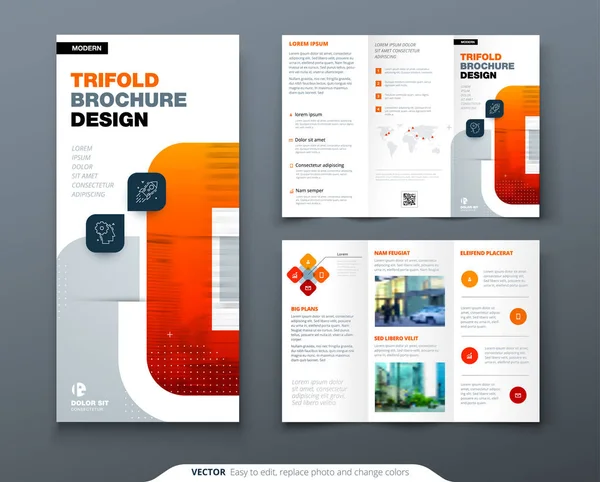 Conception de brochure Tri fold avec des formes carrées, modèle d'entreprise pour flyer tri fold. Concept créatif dépliant plié ou brochure. — Image vectorielle