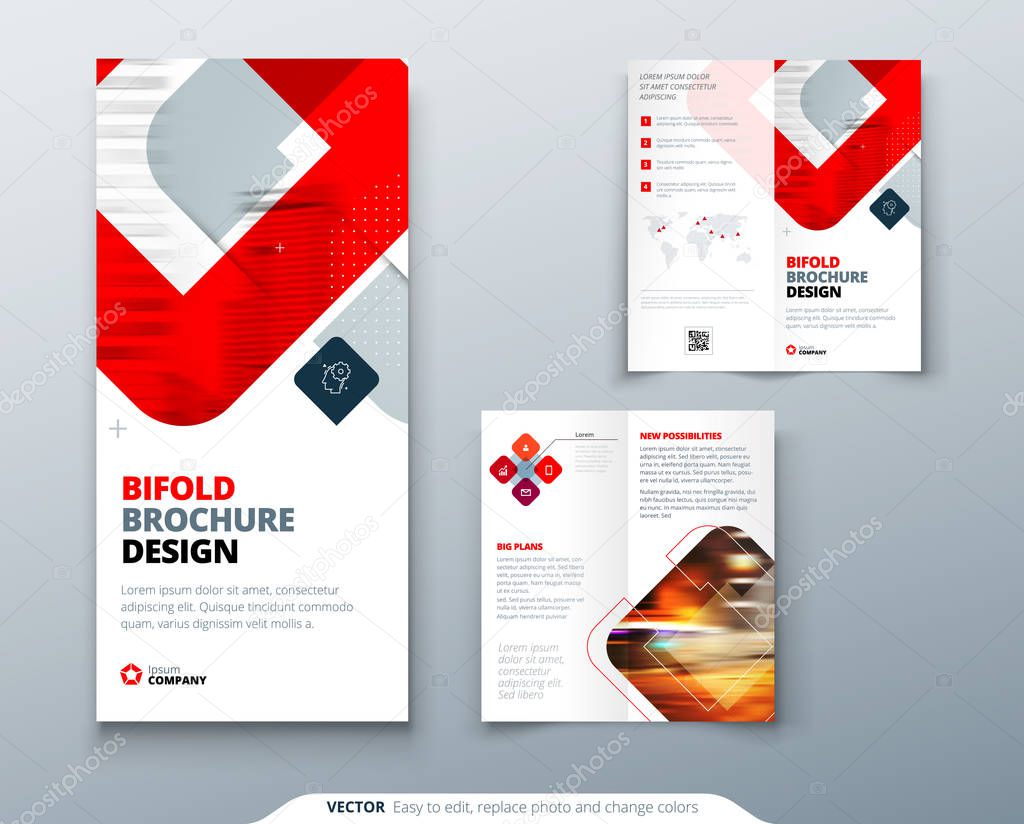Bi fold brochure design with square shapes, corporate business template for bi fold flyer. Creative concept folded flyer or brochure.