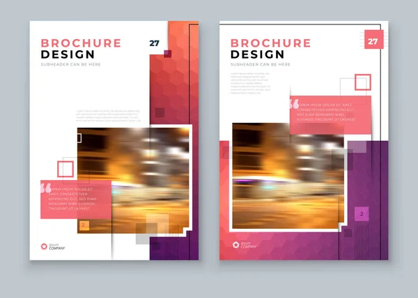 Brochura Design. Modelo de capa A4 para Brochura, Relatório, Catálogo, Revista. Layout com formas de cores brilhantes e foto abstrata no fundo. Conceito de brochura moderna — Vetor de Stock