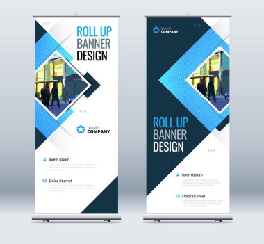 Banner 'ı Yuvarla. Sunum için soyut Katlama arkaplanı. Dikey rulo, x-stand, sergi.