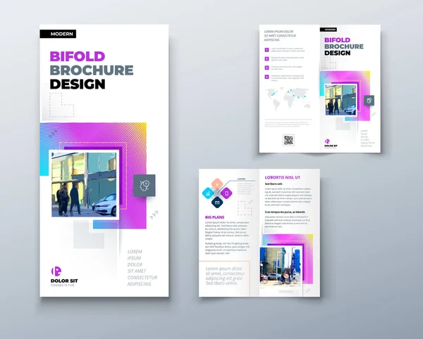 Fold Brochure Design Geometric Shapes Light Background — Stock Vector