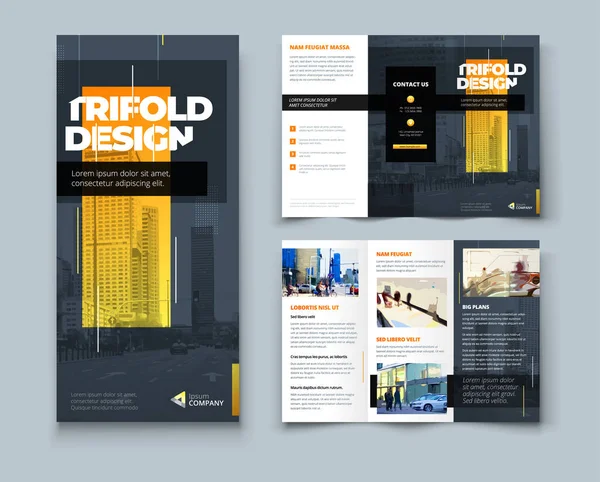 Tri Vouw Brochure Ontwerp Met Geometrische Eenvoudige Lijn Vormen Corporate — Stockvector