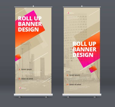 Business Stylish Roll Banner. İş Sunumu için özet geç. Dikey rulo, x-stand. 